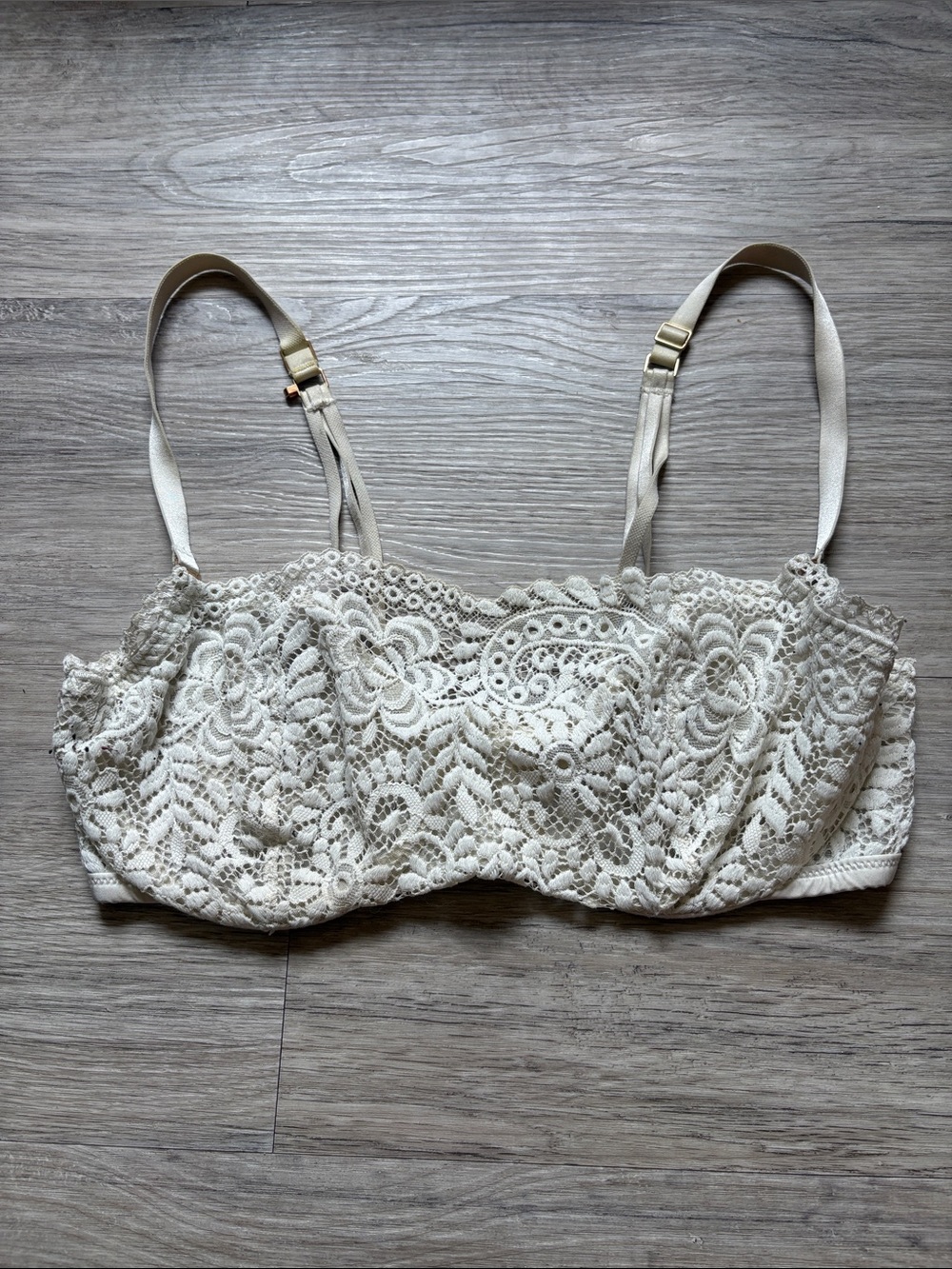 Aerie Ivory Lace Bralette with Floral Crochet